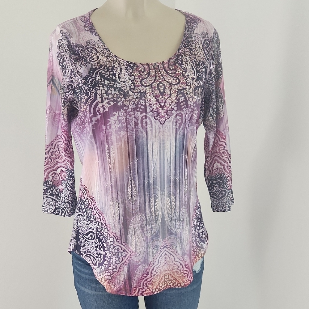 World Unity Pink and Purple Parley Print Blouse with Relaxed Fit Saze M
